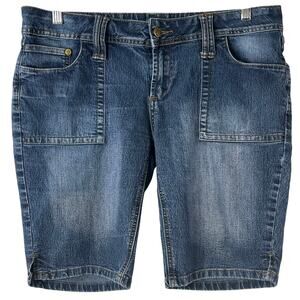 Drama Gold Blue Mid Rise Stretch Denim Bermuda Shorts Size 11 12